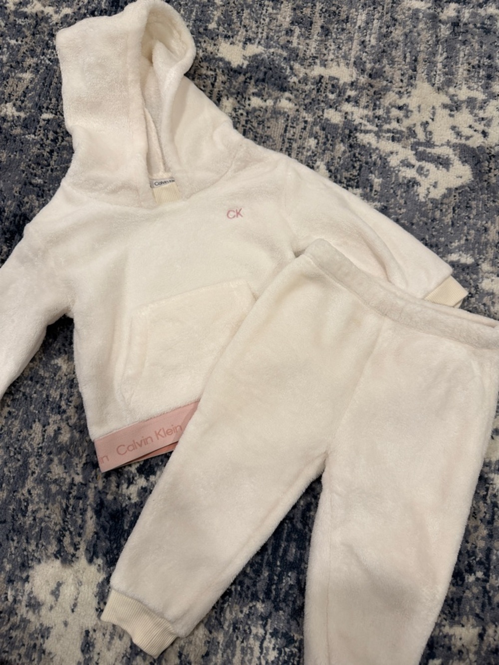 Calvin Klein Cream Fleece Kids Hoodie & Joggers with Pink Logo Band